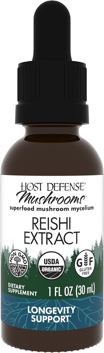 Host Defense Reishi Extract - Heart & Immune Health Support Supplement - Mushroom Supplement to Support Energy & Vitality - Reishi Supplement to Aid Overall Well-Being - 1 fl oz (30 Servings)