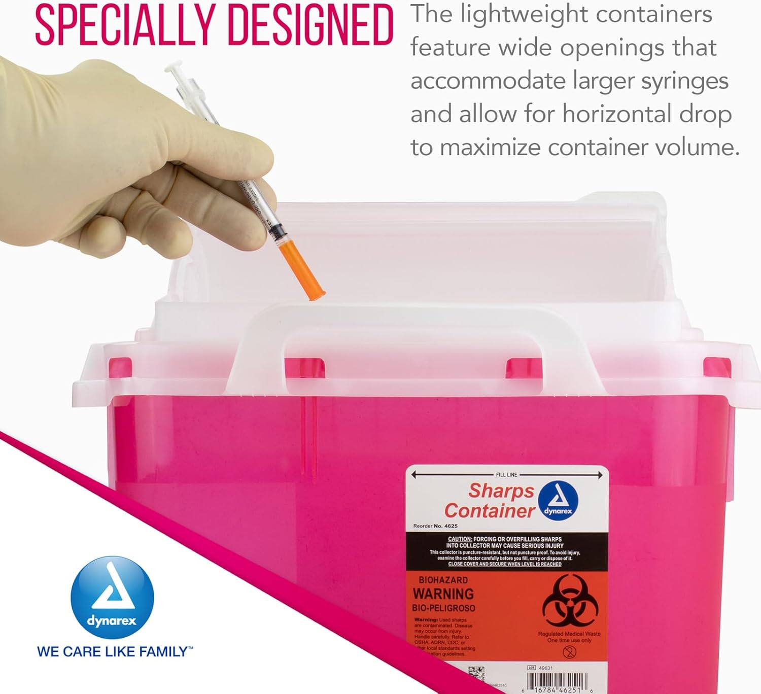 Dynarex Sharps Container, Provides a Safe Disposal of Medical Waste and Needles, Non-Sterile & Latex-Free, 5.4 Quarts, Made with Thermoplastic, Red with a Transparent Lid, 1 Dynarex Sharps Container : Health & Household