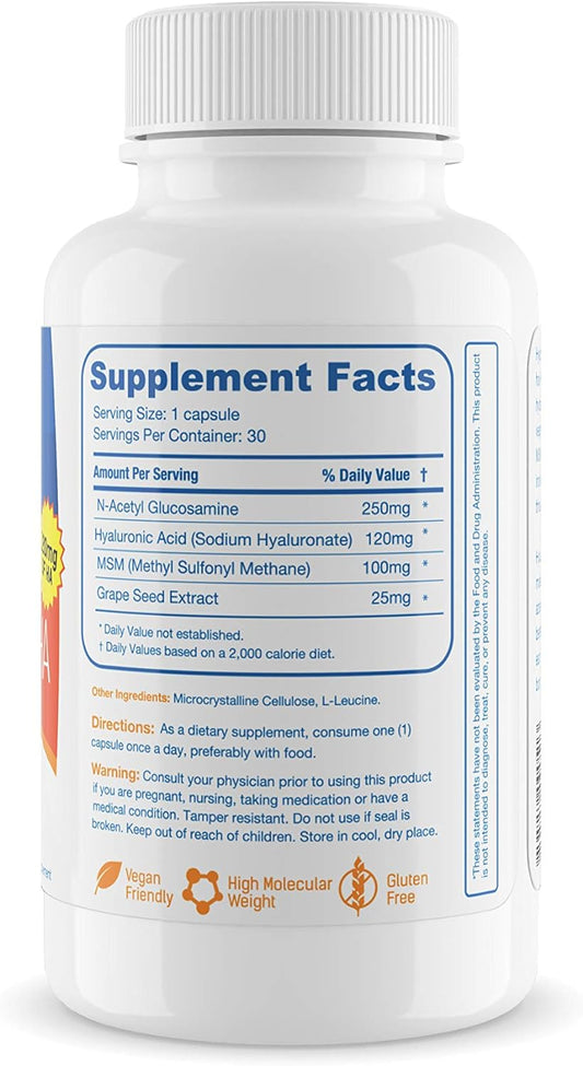 Hyalogic Hyaluronic Acid 120 mg Delayed Release Capsules | Combo Formula w/Glucosamine MSM | Support Healthy Joints, Eyes and Skin and Overall Body | Promote Healthy Skin | Non-GMO (30 Count)