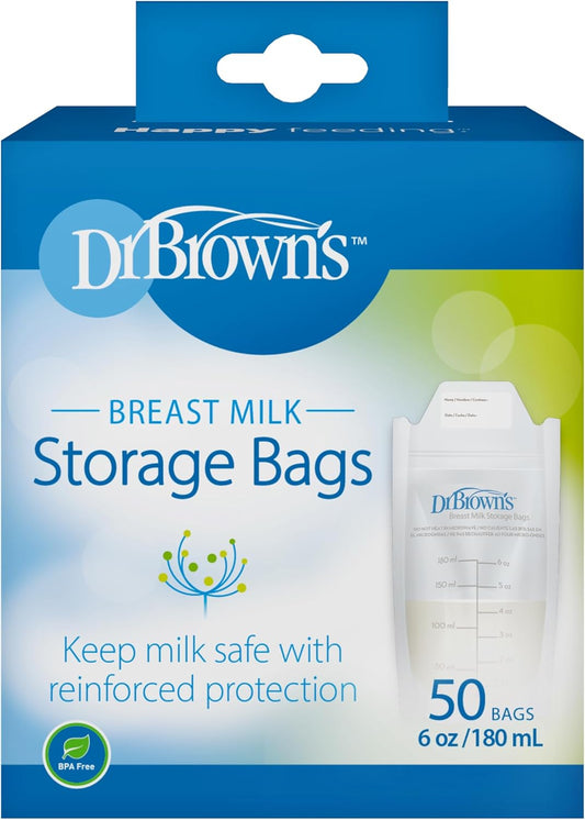 Dr. Brown’S Breast Milk Storage Bags, Disposable And Durable Bags For Freezing & Heating Breast Milk, (50Ct) 6 Oz Bags, Bpa Free