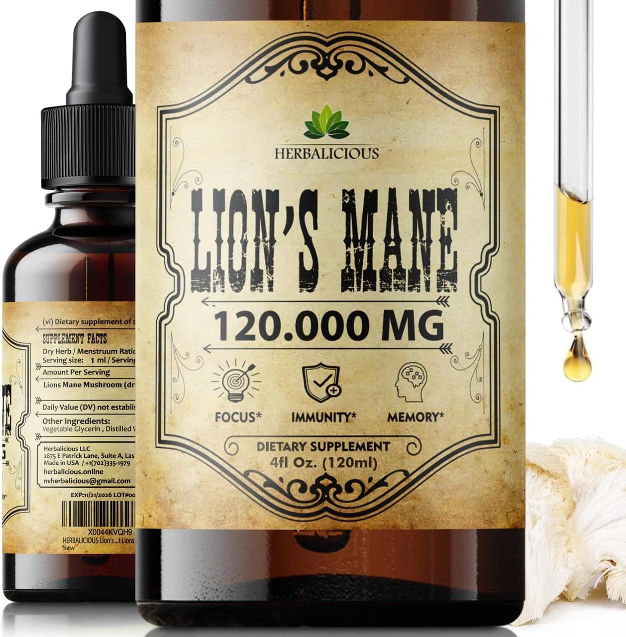 Lion’S Mane Liquid Mushroom Supplement – Premium Mushroom Extract Brain Supplement For Memory Focus, Clarity And Nerve Support – Non-Gluten And Non-Gmo Supplement Lions Mane 4 Fl Oz