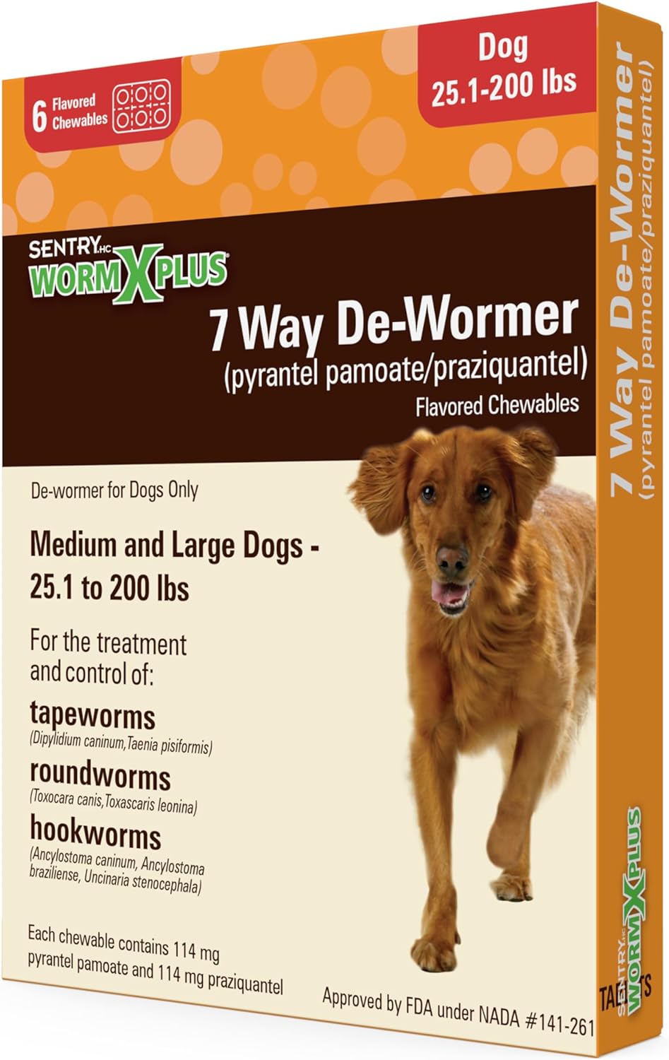 Worm X Plus 7 Way DeWormer Large Dogs (6 count) Package may vary