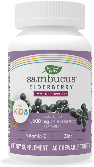 Nature'S Way Sambucus Elderberry For Kids With Vitamin C And Zinc, Immune Support*, 40 Chewable Tablets