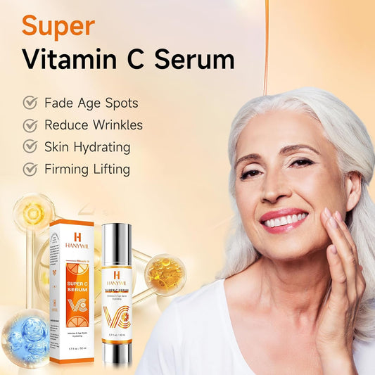 Super Vitamin C Serum For Women Over 70, Vitamin C Serum For Face, Dark Spot Remover For Face, Skin Care, Hyaluronic Acid Serum, Targets Age Spots, Hydrates And Wrinkle Reduction 1.7Fl Oz