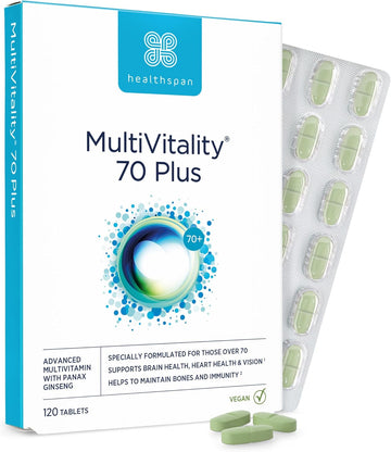 Healthspan Multivitamin 70 Plus | (120 Tablets) | Vitamin C & Vitamin D3 | Brain, Heart, Bone & Immunity Health | Ginseng, Bioflavonoids & Acetyl L-Carnitine | Vegan