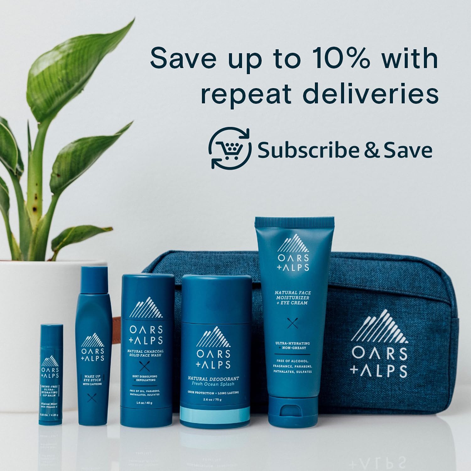 Oars + Alps Hair and Body Travel Kit for Men, Includes Sulfate Free Shampoo, Conditioner, Body Wash, Deodorant, and Reusable Pouch, TSA Friendly, Fresh Ocean Splash Scent : Beauty & Personal Care