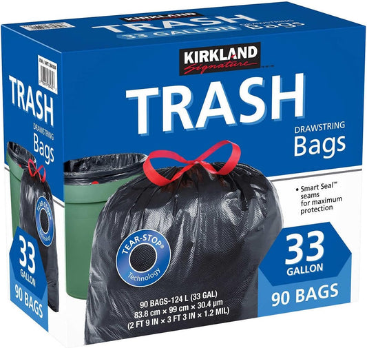 Kirkland Signature Drawstring Trash Bags - 33 Gallon - Xl Size - (90 count)