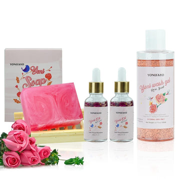 Yoni Wash & Yoni Oil & Yoni Soap for Women Set, 5.29oz Yoni Soap Bar, 2 * 30ml Feminine Oil, 6.7 fl.oz Feminine Wash, Moisturizing Remove Odor, pH Balance and Vaginial Deodorants, Rose