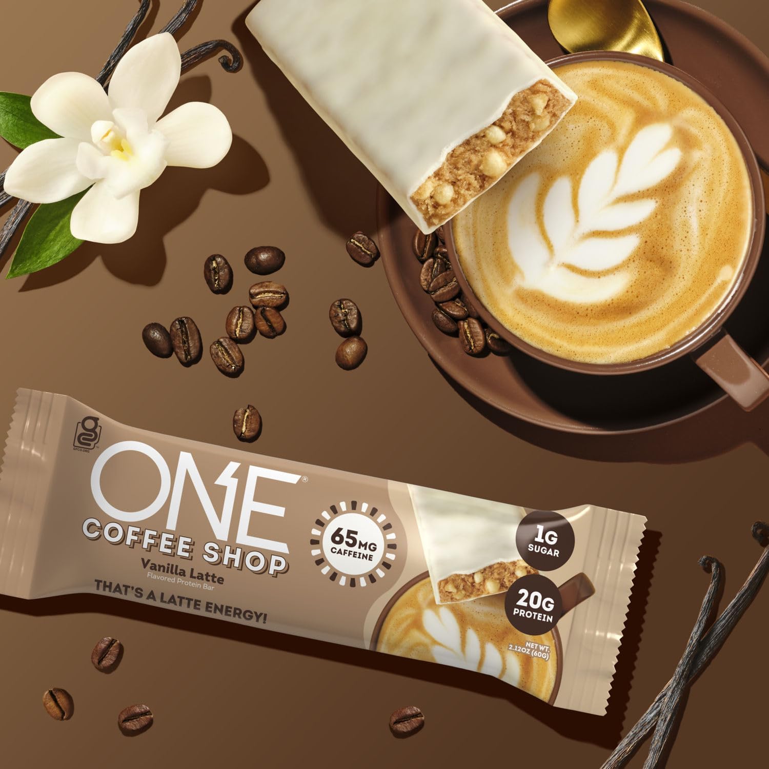 ONE Coffee Shop Caffeinated Protein Bars, Vanilla Latte, Gluten Free with 20g Protein and 65mg of Caffeine Energy, Pantry Staples, 2.12 oz (12 Count) : Health & Household