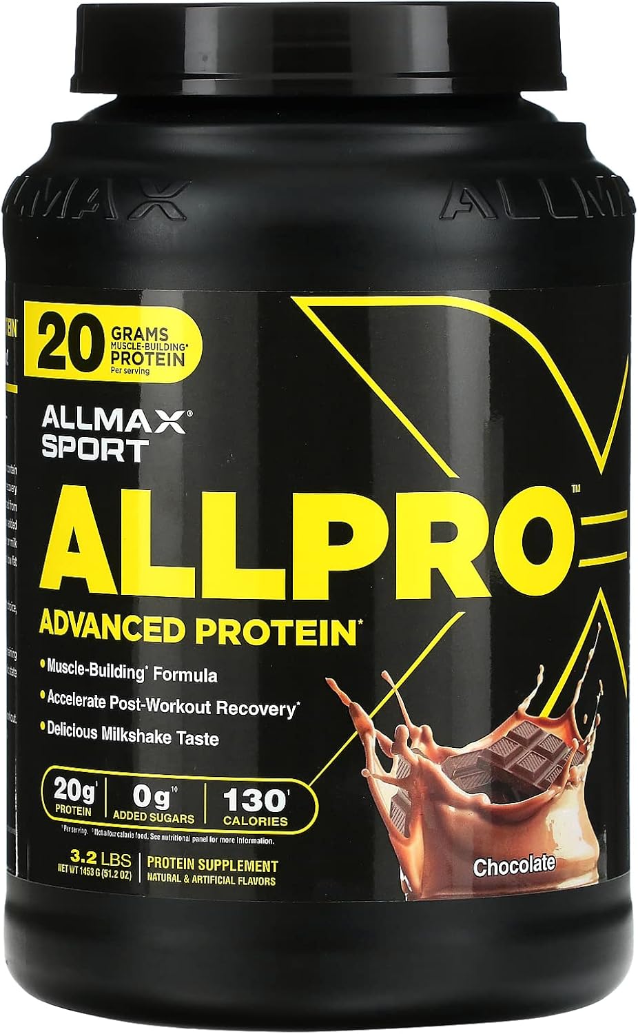 Allmax Sport Allpro Advanced Protein, Chocolate - 3.2 Lb - 20 Grams Of Protein Per Scoop - Low Fat & Zero Added Sugar - Approx. 42 Servings