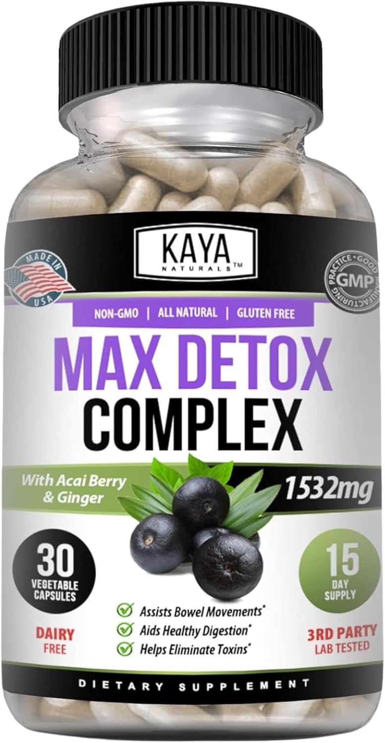 Kaya Naturals - Max Detox - 100% Natural, Healthy, Pure Herbal Ingredients, Vitamin Supplement For Body Cleanse To Remove Harmful Toxins And Boost Metabolism 30 Count