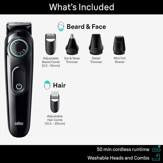 Braun All-In-One Style Kit Series 3 3460, 6-In-1 Trimmer For Men With Beard Trimmer, Ear & Nose Trimmer, Hair Clippers & More, Ultra-Sharp Blade, 40 Length Settings, Washable