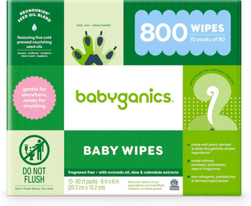 Babyganics Unscented Diaper Wipes, 800 Count, Non-Allergenic And Formulated With Plant Derived Ingredients, Packaging May Vary