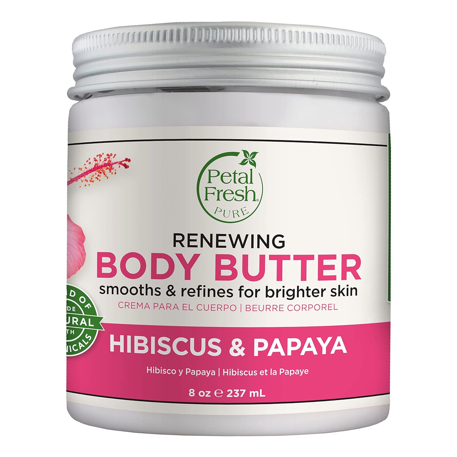 Petal Fresh Pure Renewing Hibiscus & Papaya Body Butter, Organic Coconut Oil, Argan Oil, Shea Butter, Skin Softening, For all Skin Types, Natural Essential Oils, Vegan and Cruelty Free, 8oz