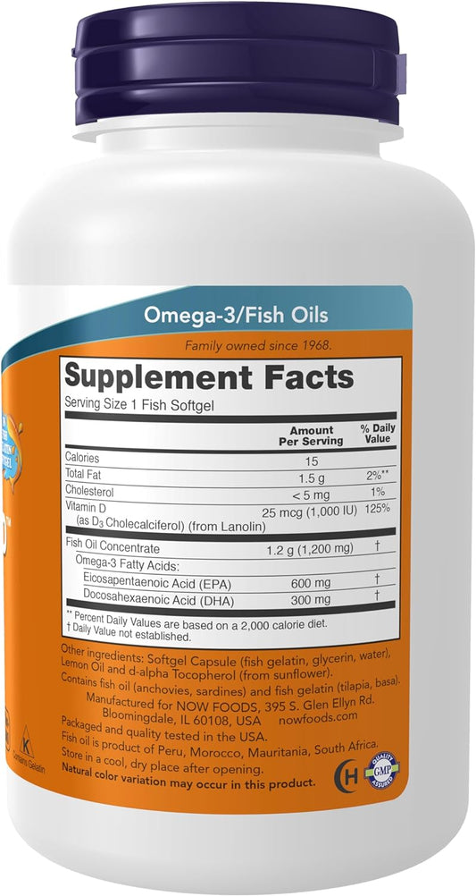 NOW Supplements, Ultra Omega 3-D?, Omega-3 Fish Oil + Vitamin D-3, Cardiovascular Support*, 90 Softgels