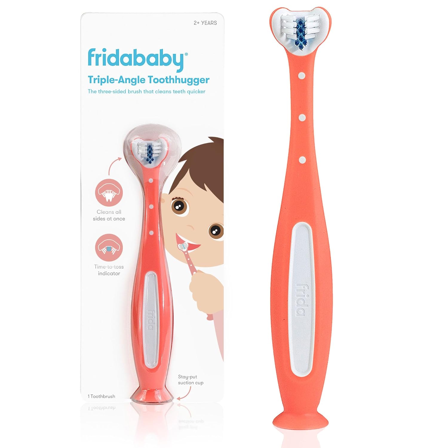 Frida Baby Triple-Angle Toothhugger Training Toddler Toothbrush | Toddler Toothbrush 2 Years And Up, Cleans All Sides At Once | Pink