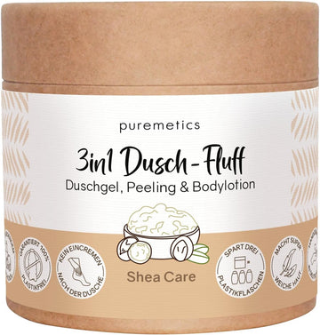 Puremetics 3-In-1 Shower Gel (250 G), Shower Gel, Exfoliating And Lotion In One, Vegan And Plastic-Free | Nourishes, Slimmes And Straightens The Skin, Sugary Sea Salt Exfoliation, Zero Waste