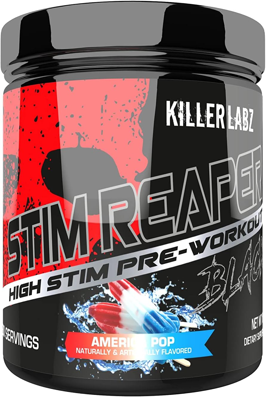 Killer Labz Stim Reaper Black High Stimulant Pre-Workout Powder Extreme Energy & Focus | Long Lasting Euphoria And Muscle Pumps | 30 Servings (American Pop) : Health & Household