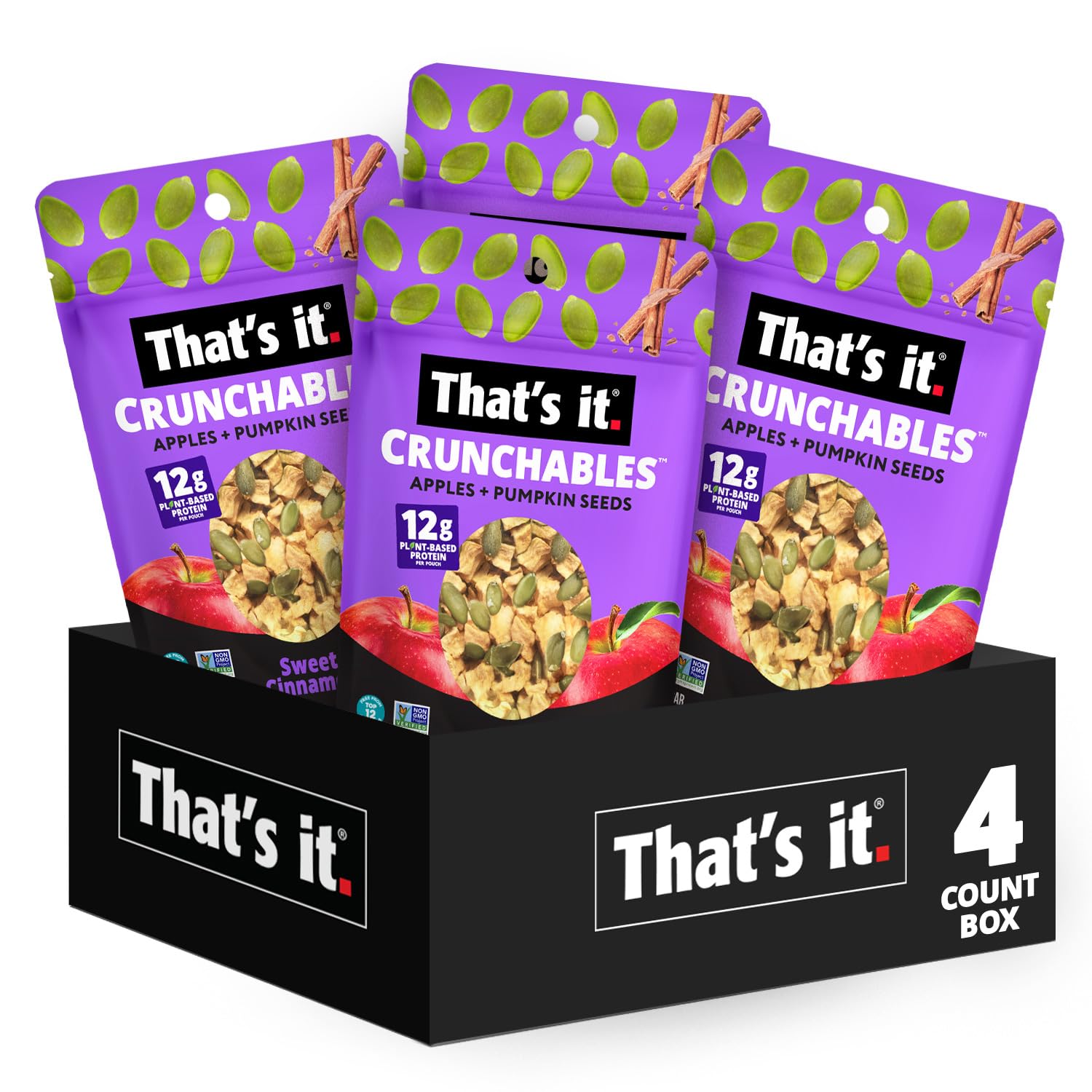 That'S It. Crunchables (Apple + Sweet Cinnamon) Plant Based Protein, Gluten-Free Crunchy Snack Mix, (4 Packs X 2.5Oz) Perfect For Salad Topper And Yogurt Topper