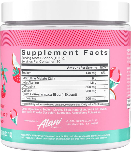 Alani Nu Pre Workout Powder Hawaiian Shaved Ice | Amino Energy Boost | Endurance Supplement | Sugar Free | 200Mg Caffeine | L-Theanine, Beta-Alanine, Citrulline | 30 Servings