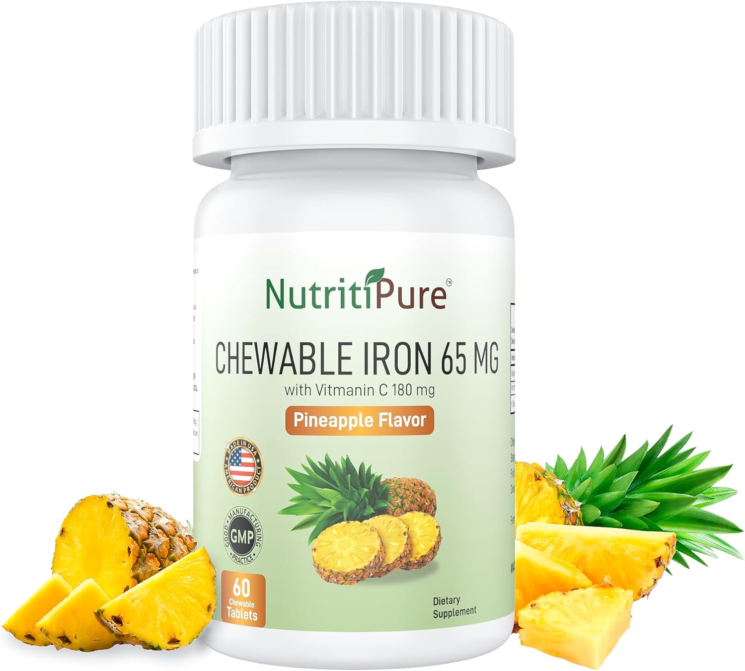 Chewable Iron Carbonyl 65 Mg With Vitamin C 180 Mg (For Women/Men) - Tablet In Pineapple Flavor 60 Count (1)