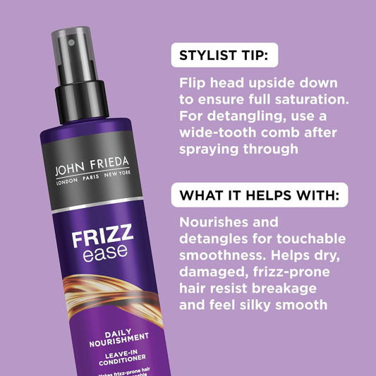 John Frieda Anti Frizz, Frizz Ease Daily Nourishment Leave-In Conditioner, Anti Frizz Conditioner and Heat Protectant for Frizz-prone Hair, 8 oz, with Vitamin A, C, and E