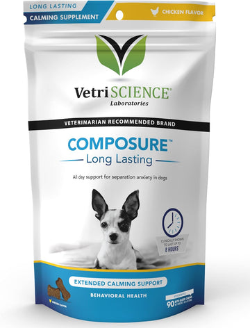 VETRISCIENCE Composure Long Lasting Calming Chews for Dogs - Clinically Proven Dog Anxiety Relief Supplement for Extended Stress, Storms, Separation & More - 90 Count, Chicken Flavor