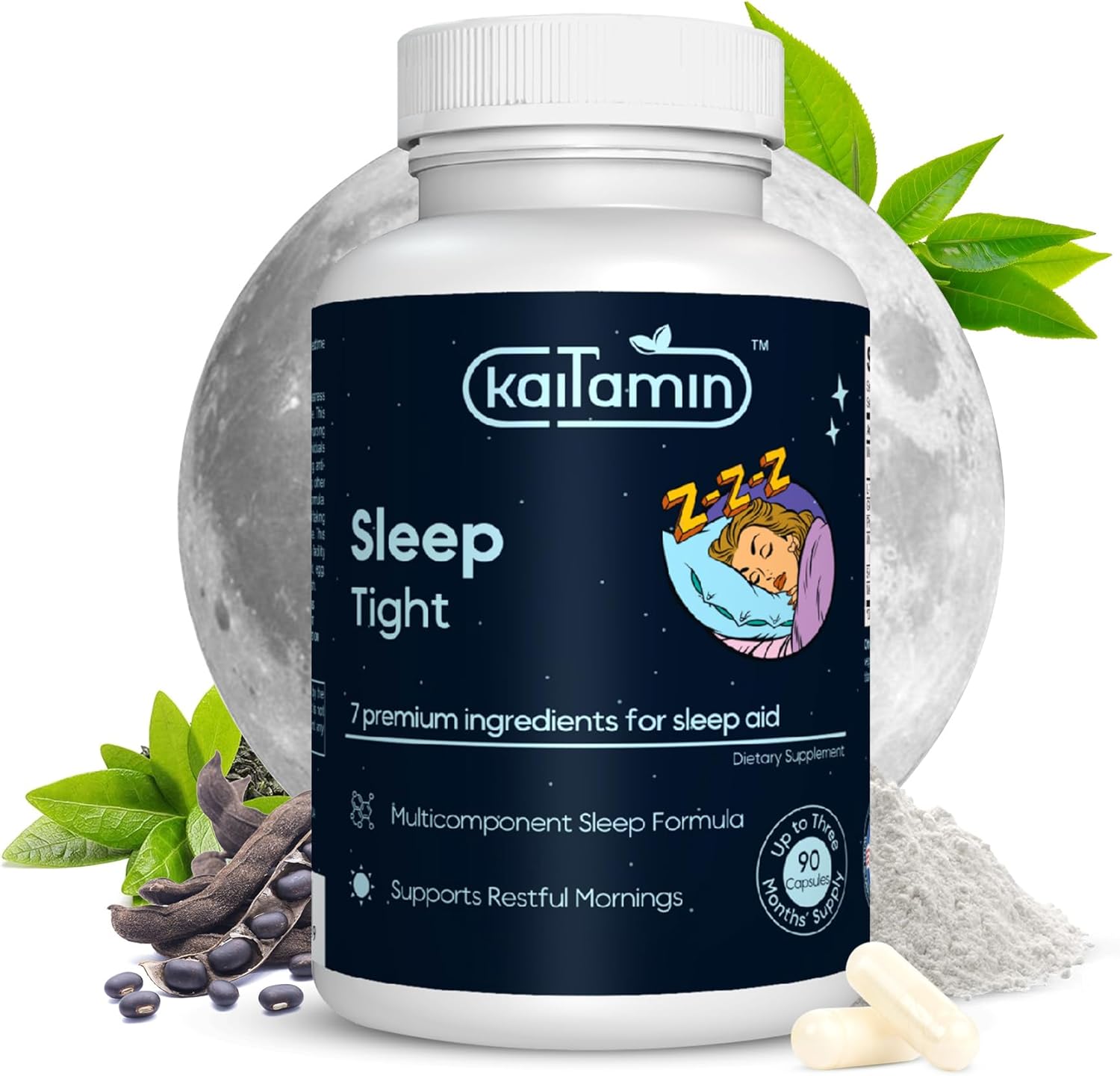 Melatonin Natural Sleep Aid, Theanine, 5-HTP, GABA, Mucuna pruriens, Phellodendron and Magnesium for Sleep & Stress Support, 90 Capsules 45 Days Supply - 7 in 1 Sleep Aid