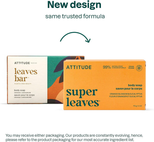 Attitude Body Soap Bar, Natural Origin, Protects And Softens Dry Skin, Coconut & Olive Oils, For Men And Women, Ewg Verified & Vegan, Sandalwood, 113 G