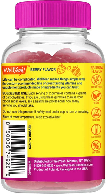Glucose Gummies - 4 Grams Of Carbohydrates- Natural Sourced Flavors - Chewable Gummy For Men And Women, Non-Gmo, Gluten Free - 60 Count
