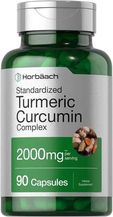 Horbäach Turmeric Curcumin With Black Pepper 2000Mg | 90 Capsules | Complex Supplement With Bioperine | Non-Gmo, Gluten Free