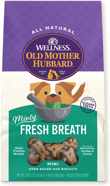 Old Mother Hubbard By Wellness Mother'S Solutions Minty Fresh Breath Natural Dog Treats, Crunchy Oven-Baked Biscuits, Ideal For Training, 20 Ounce Bag