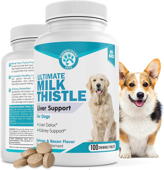 Wanderfound Pets - Milk Thistle & Same100 For Dogs, Promotes Natural Liver Health, Cognitive Brain Support, Perfect Liver Support Combo For Dogs And Puppies