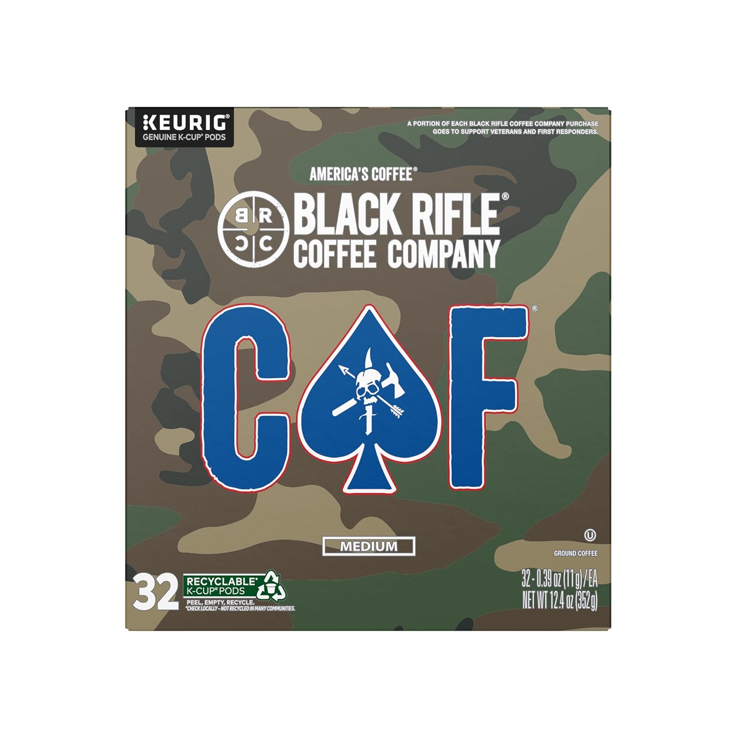Black Rifle Coffee Company Caf, Medium Roast Coffee Pods With 2X The Caffeine, 32 Single Serve Coffee Pods