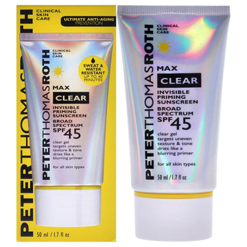 Peter Thomas Roth | Max Clear Invisible Priming Sunscreen Broad Spectrum Spf 45 | Makeup Primer With Spf, Water-Resistant Sunscreen Gel With Silky Finish, 1.7 Fl. Oz