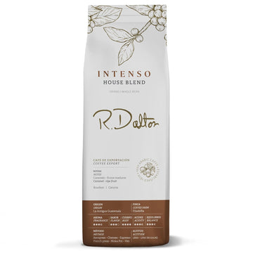 R. Dalton Coffee House Blend Whole Bean Coffee - Dark Roast- 12 oz - Authentic Taste - Fragrance and Aroma - Coffee Farm in Antigua Guatemala - Versatile Brewing