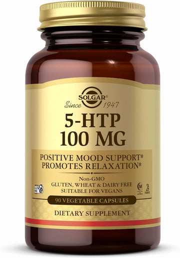 Solgar 5-HTP 100 mg - 90 Vegetable Capsules - Promotes Relaxation - Non-GMO, Vegan, Kosher, Halal & Gluten Free - 90 Servings