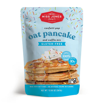 Miss Jones Baking Confetti Pop Oat Pancake and Waffle Mix - Made with Oat Flour, Gluten Free, 10g of Protein, 100% Whole Grains, 13.99 Ounce (Pack of 1)