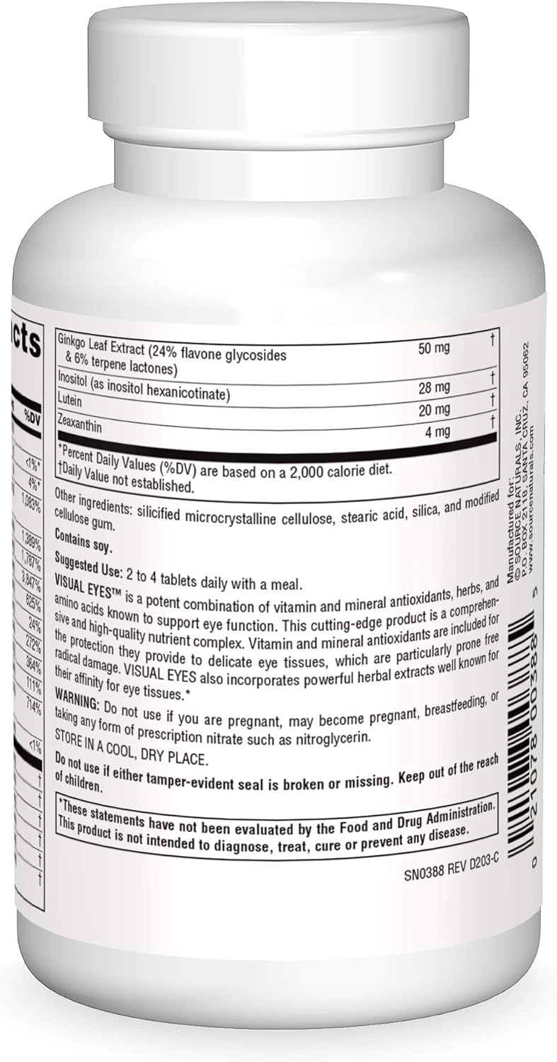 Source Naturals Visual Eyes Dietary Supplement - Multi-Nutrient Complex with Bierry Extract, Lipoic Acid and Lutein - 90 Tablets