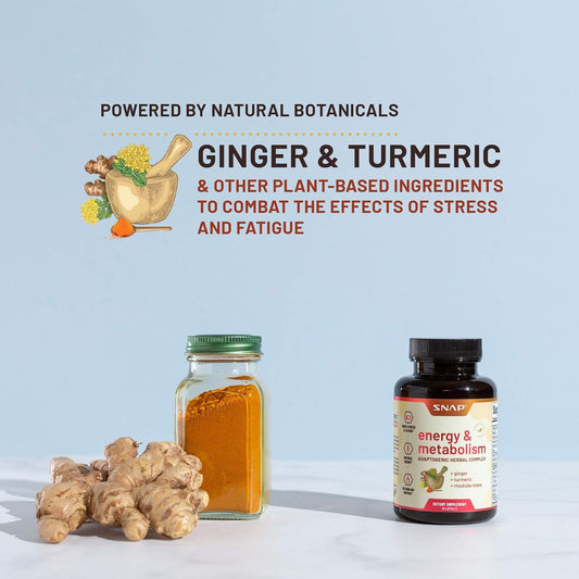Metabolism And Natural Energy Supplements For Fatigue, Stress Relief, Energy Booster & Better Mood, Energy Pills For Women & Men, Ginger, Turmeric, Rhodiola Rosea, 60 Capsules