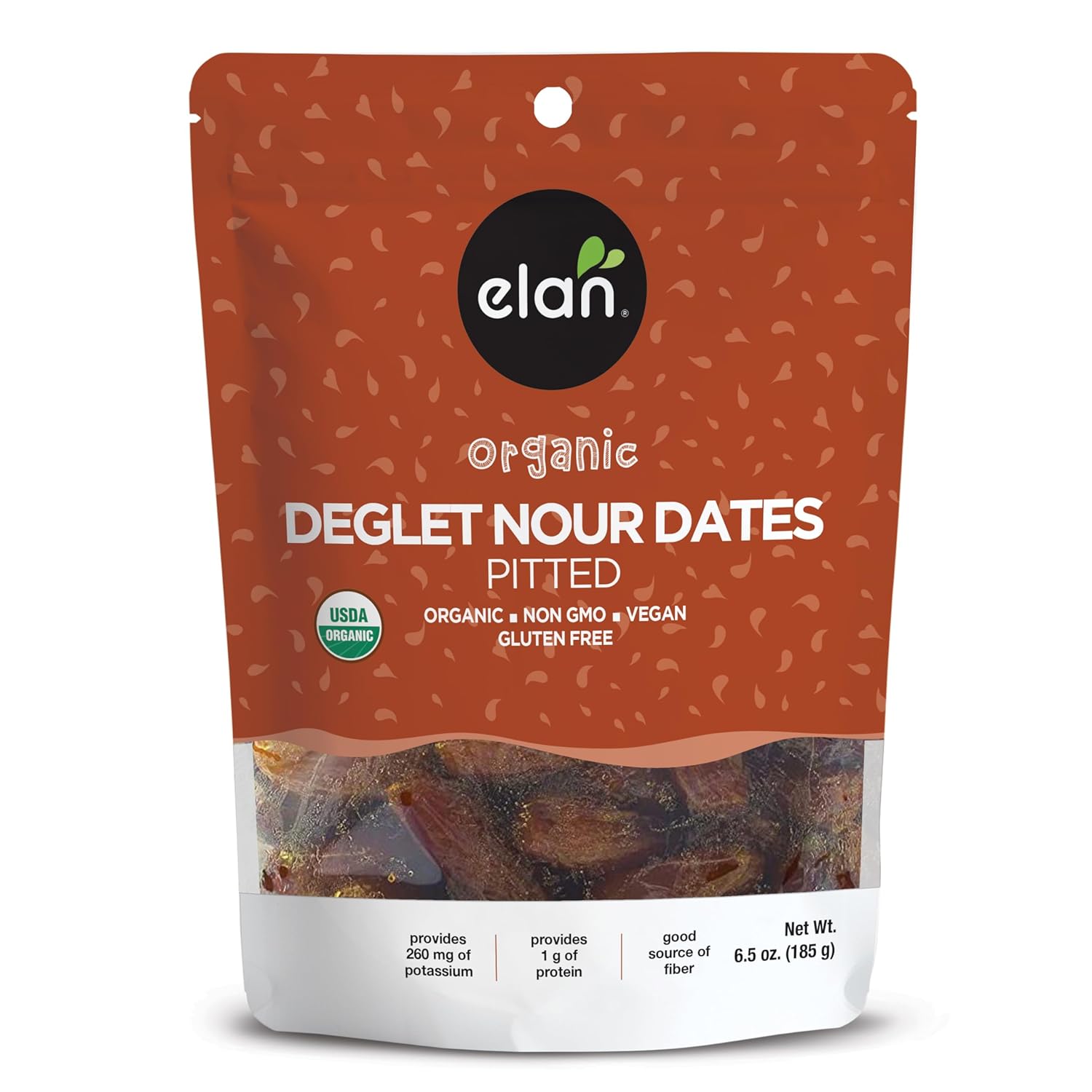 Elan Organic Pitted Dates, 6.5 Oz, Naturally Sweet Dried Fruits, No Pits, No Sugar Added, No Sulphites, Non-Gmo, Vegan, Gluten-Free, Kosher, Deglet Noor Dried Dates