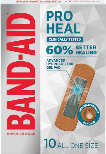 Band-Aid Brand Pro Heal Adhesive Bandages With Hydrocolloid Gel Pad, Clinically Tested, Better Healing Of Minor Wounds, Waterproof Bandages, Sterile First Aid Bandages, All One Size, 10 Ct