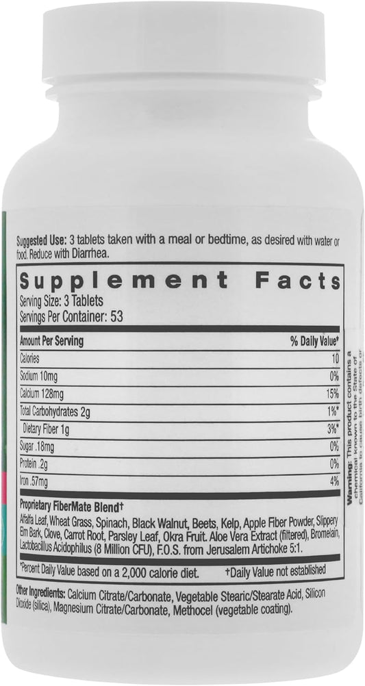 Aloe Life - FiberMate Tablets, Body Detox & Stool Softener, Vegetables & Herbs, Gentle Irregularity Relief, Safe Digestive Support, No Psyllium or Bran, Gluten- & Dairy-Free (160 Tablets)