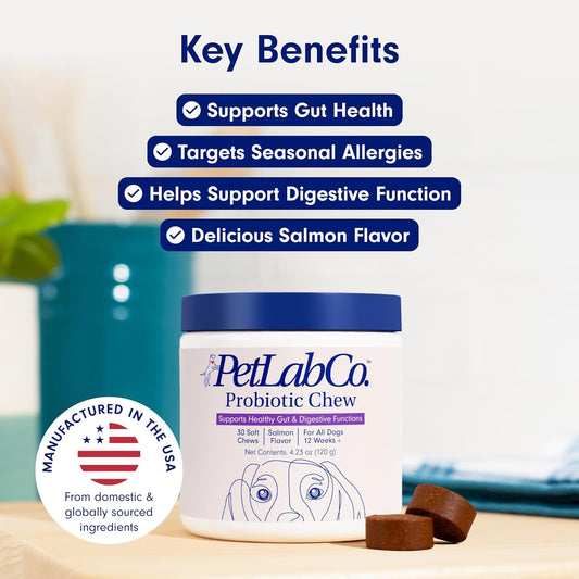 PetLab Co. Probiotics for Dogs, Support Gut Health, Diarrhea, Digestive Health & Seasonal Allergies - Salmon Flavor - 30 Soft Chews