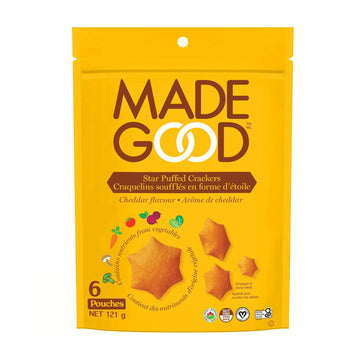 Madegood Cheddar Star Puffed Crackers (6 Bags - 4.26 Oz Each) Gluten Free And Organic Crackers, Healthy Snacks