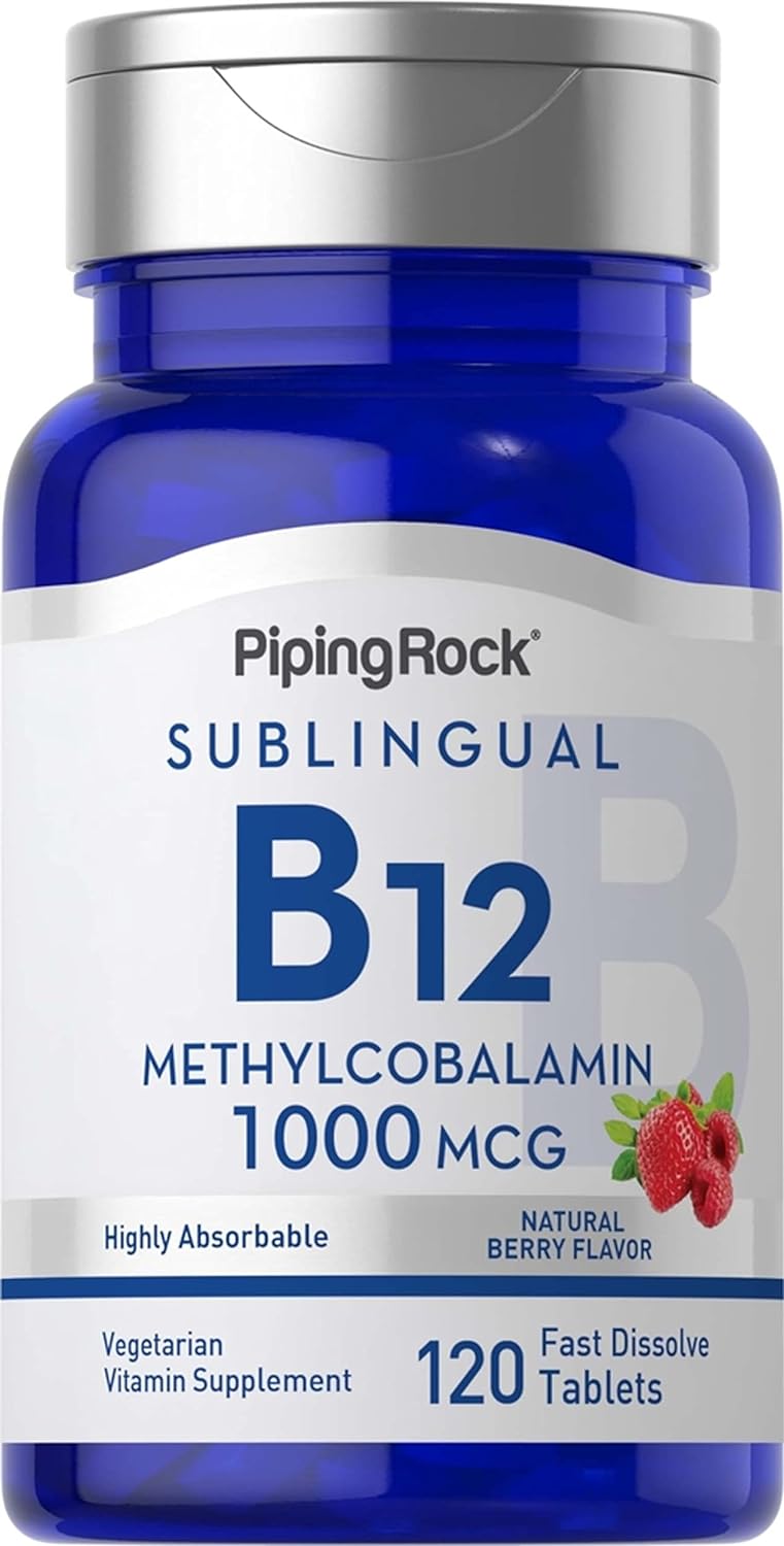 Piping Rock Vitamin B12 Sublingual 1000 mcg | 120 Tablets | Methylcobalamin | Berry Flavor | Non-GMO, Gluten Free Supplement