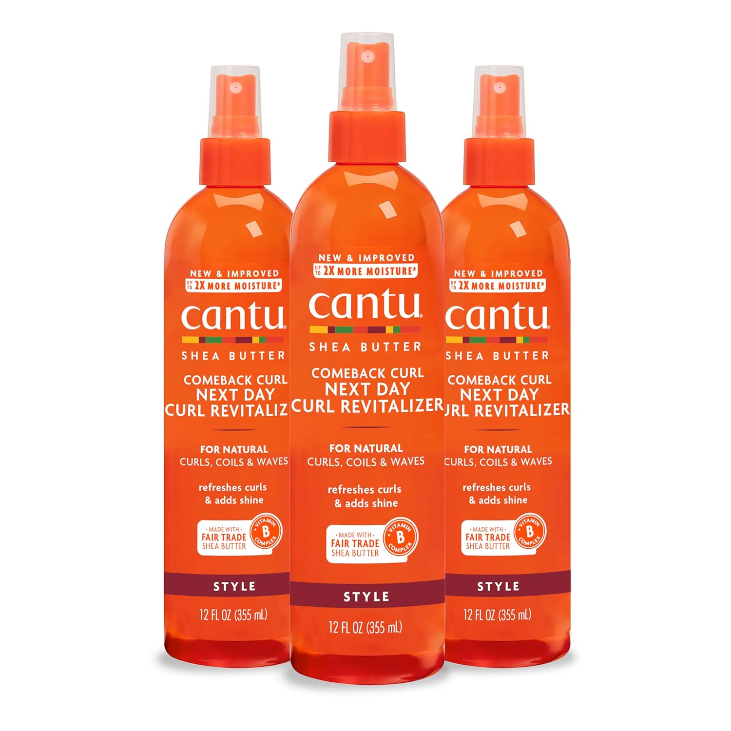 Cantu Comeback Curl Next Day Curl Revitalizer For Natural Hair With Pure Shea Butter, 12 Fl Oz (Pack Of 3) (Packaging May Vary)