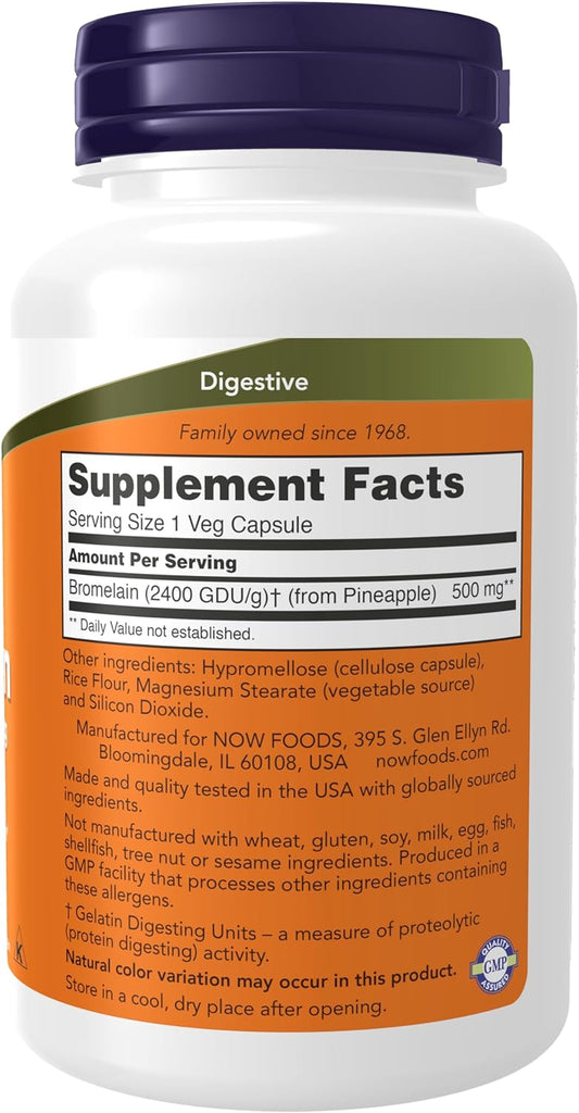 NOW Supplements, Bromelain (Natural Proteolytic Enzyme) 2,400 GDU/g - 500 mg, Natural Proteolytic Enzyme*, 120 Veg Capsules