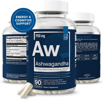 Essential Elements Ashwagandha Root 1950Mg With Black Pepper Extract For Absorption 90 Vegan Capsules