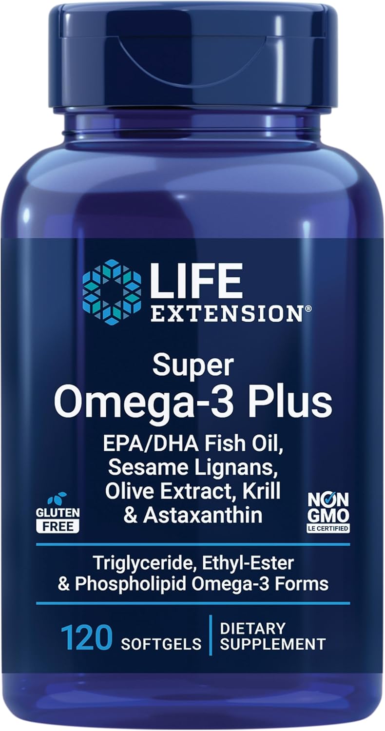 Life Extension Super Omega-3 Plus Epa/Dha Fish Oil, Sesame Lignans, Olive Extract, Krill & Astaxanthin - Heart, Brain & Joint Health Support - Gluten-Free, Non-Gmo - 120 Softgels